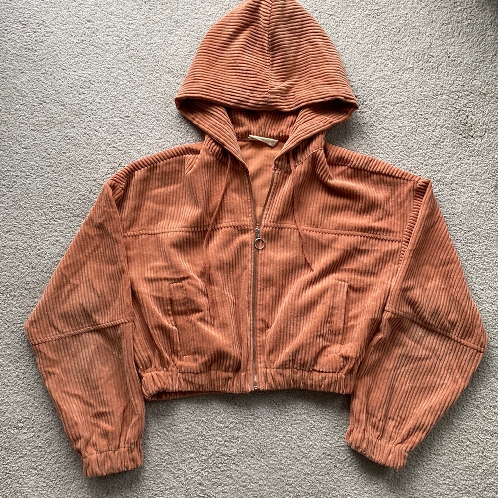 Cropped zip up hooded jacket
